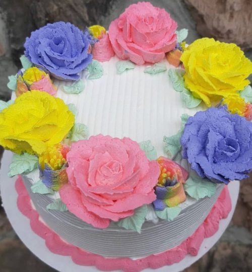 Lilac Pink Yellow Roses Cake by Joe's Dairy Bar