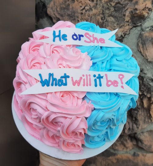 Round Gender Reveal Cake by Joe's Dairy Bar